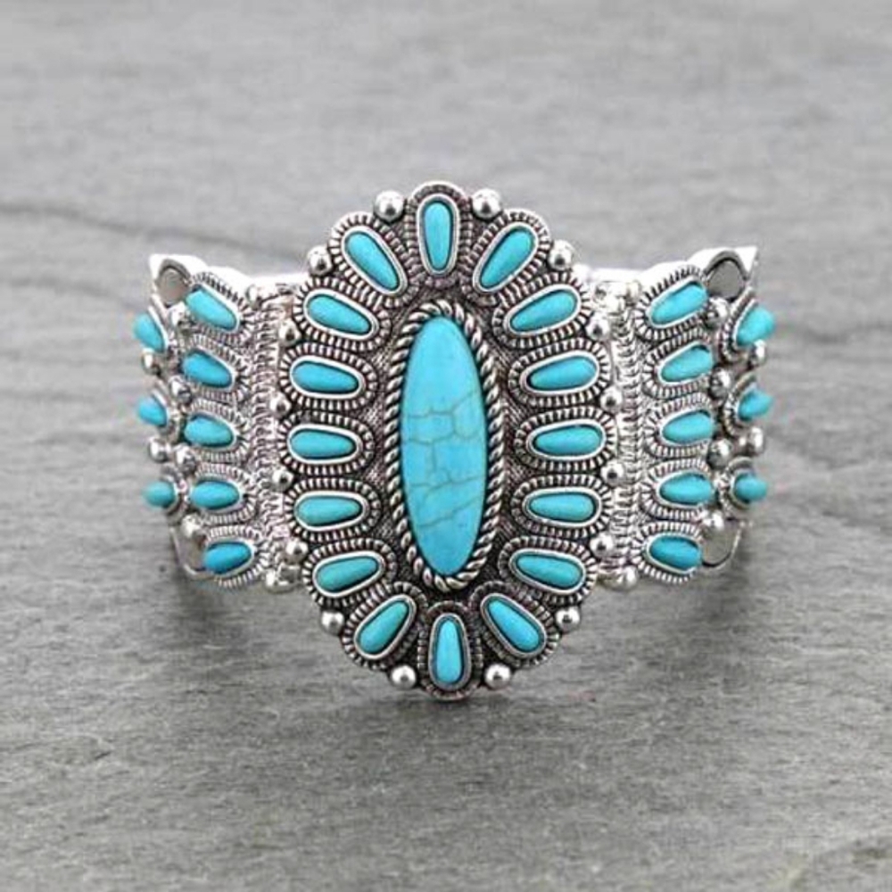 NWT Turquoise and Silver Women's Cuff Stretch PBracelet